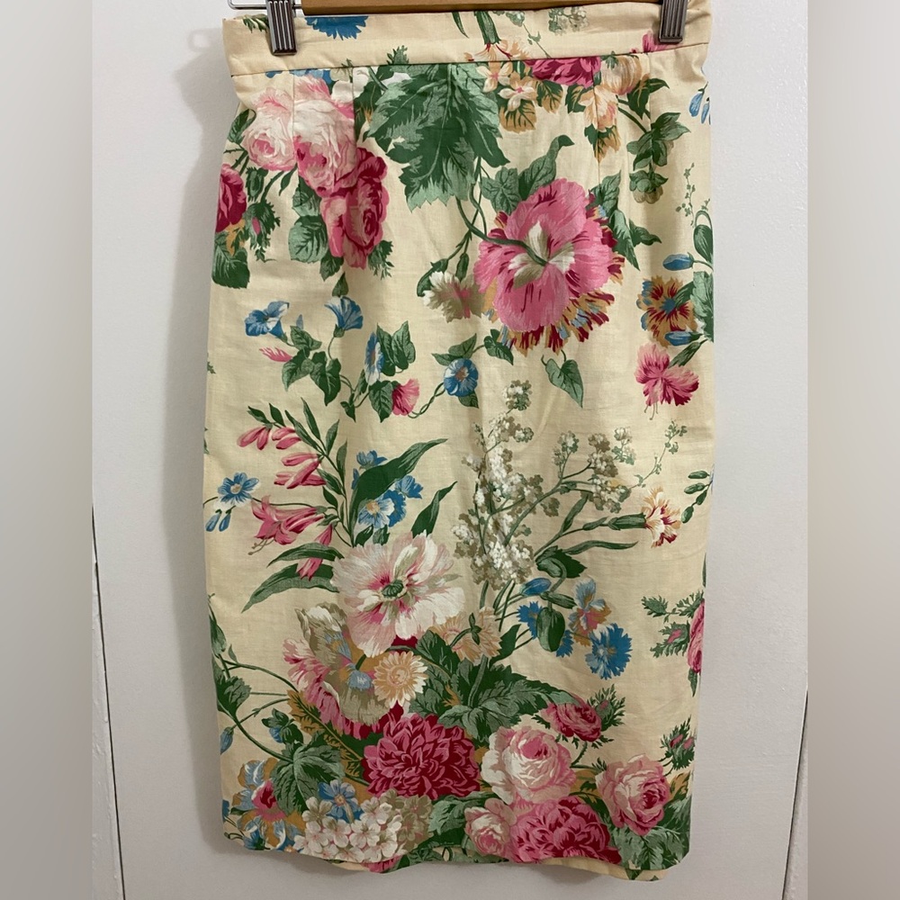 00% Cotton Floral Skirt Size 8 Women Handmade Made in USA